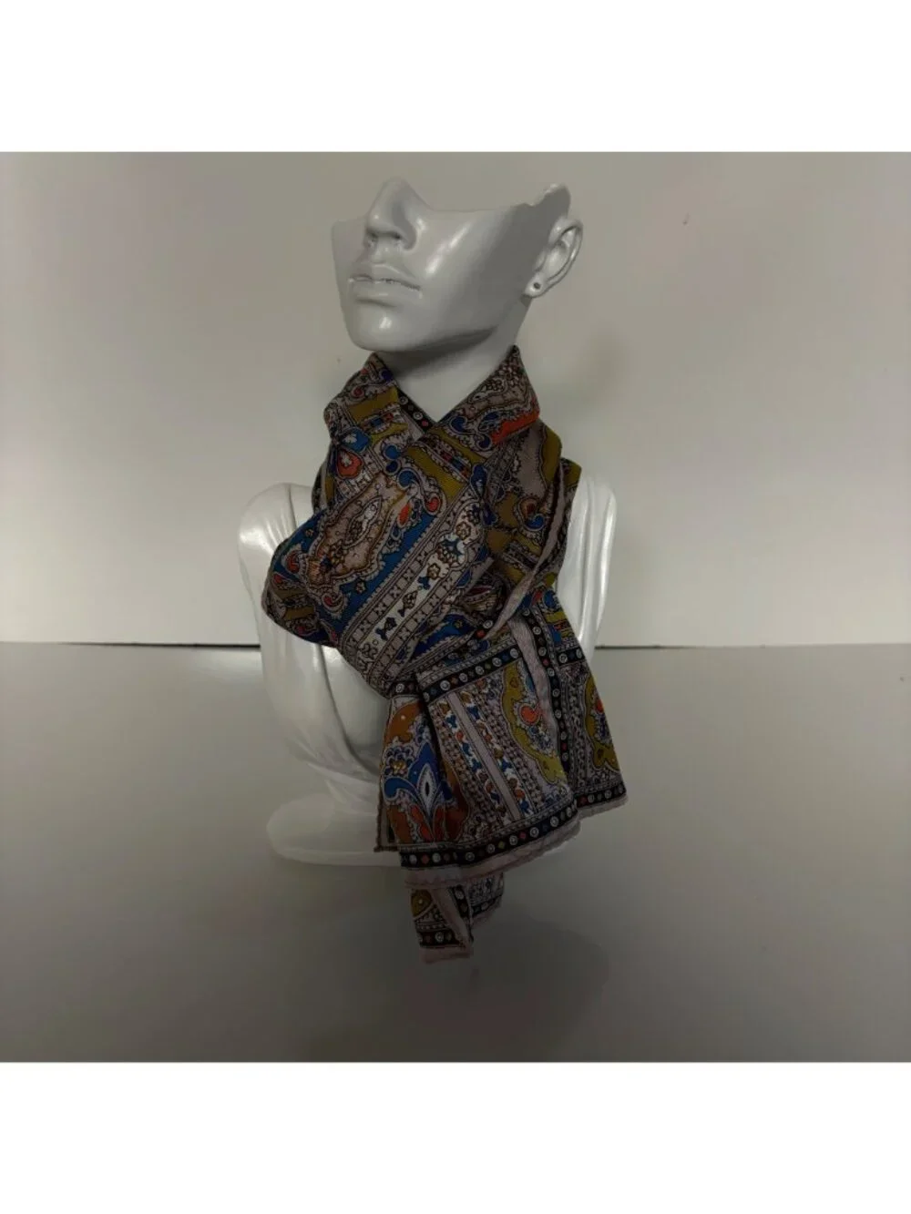 Paisley Acetate Scarf Twill Handprinted Made In Japan Multicolor Vintage